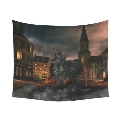 A dark horse in a knight armor Cotton Linen Wall Tapestry 60"x 51"