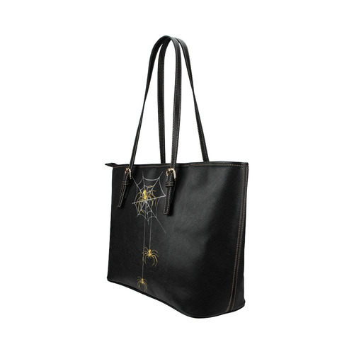 Spiders in the Cobweb Contour Gold Silver Leather Tote Bag/Large (Model 1651)