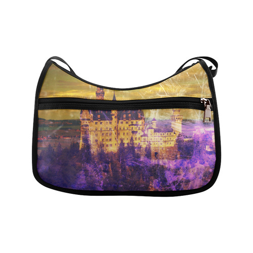 Yellow Purple Neuschwanstein Castle Crossbody Bags (Model 1616)