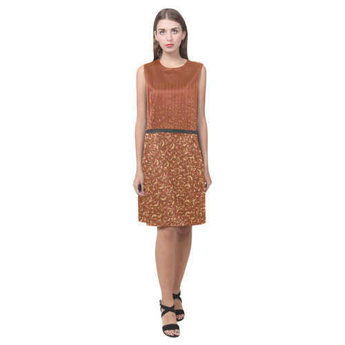 Chocolate Brown Sienna Spikes Eos Women's Sleeveless Dress (Model D01)