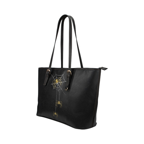 Spiders in the Cobweb Contour Gold Silver Leather Tote Bag/Small (Model 1651)