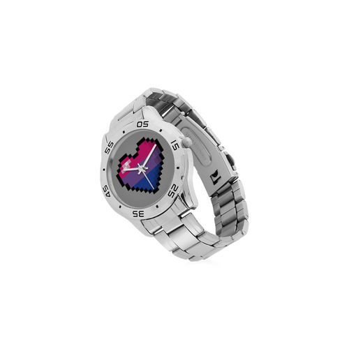 Bisexual Pixel Heart Men's Stainless Steel Analog Watch(Model 108)