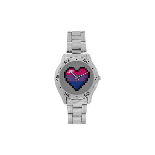 Bisexual Pixel Heart Men's Stainless Steel Analog Watch(Model 108)