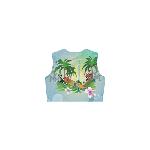 Tropical design with surfboard, palm and flamingo Eos Women's Sleeveless Dress (Model D01)