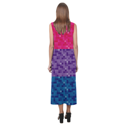 Bisexual Pixel Flag Phaedra Sleeveless Open Fork Long Dress (Model D08)