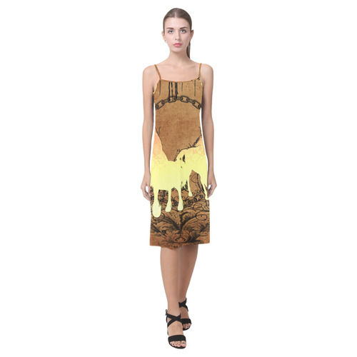 Beautiful horse silhouette in yellow colors Alcestis Slip Dress (Model D05)