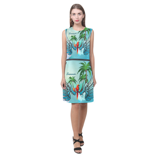 Summer design, parrot and palm trees Eos Women's Sleeveless Dress (Model D01)