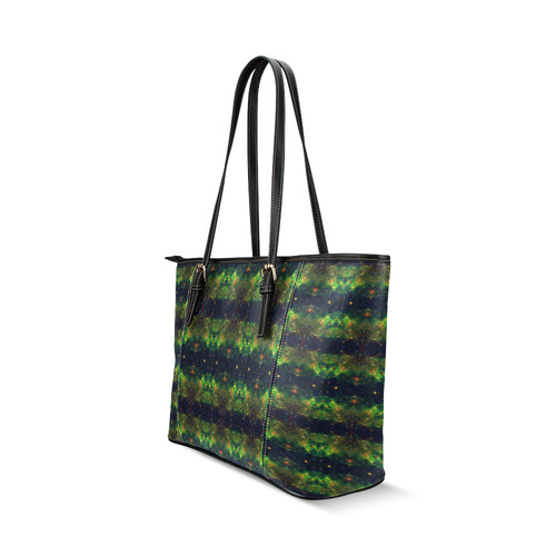 NASA: Green Orange & Blue Stars Abstract Leather Tote Bag/Small (Model 1640)