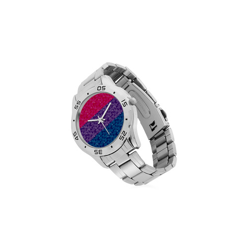 Bisexual Pixel Flag Men's Stainless Steel Analog Watch(Model 108)