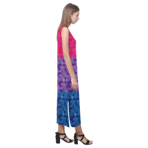 Bisexual Pixel Flag Phaedra Sleeveless Open Fork Long Dress (Model D08)
