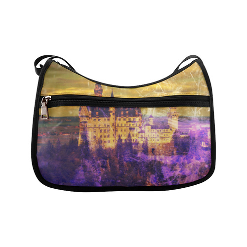 Yellow Purple Neuschwanstein Castle Crossbody Bags (Model 1616)