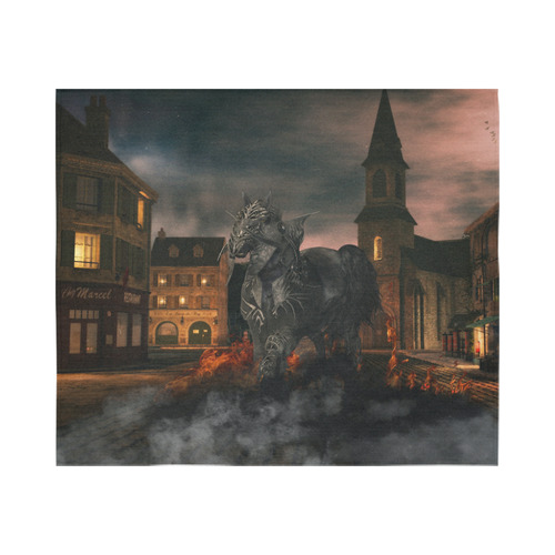 A dark horse in a knight armor Cotton Linen Wall Tapestry 60"x 51"