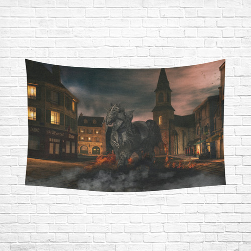 A dark horse in a knight armor Cotton Linen Wall Tapestry 90"x 60"