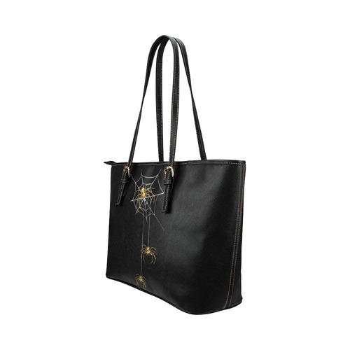 Spiders in the Cobweb Contour Gold Silver Leather Tote Bag/Small (Model 1651)