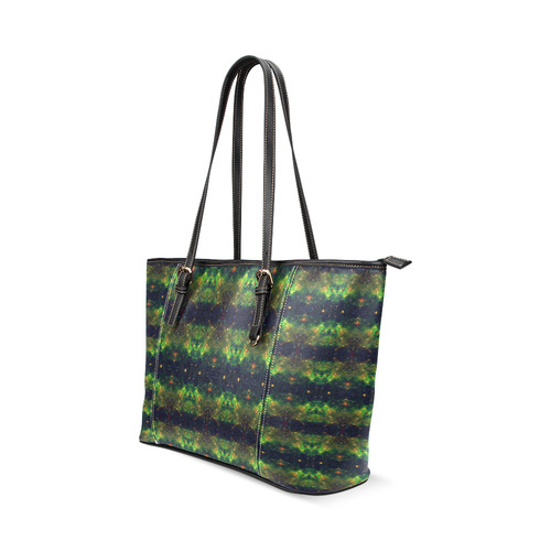 NASA: Green Orange & Blue Stars Abstract Leather Tote Bag/Small (Model 1640)