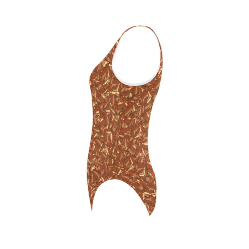 Chocolate Brown Sienna Abstract Vest One Piece Swimsuit (Model S04)