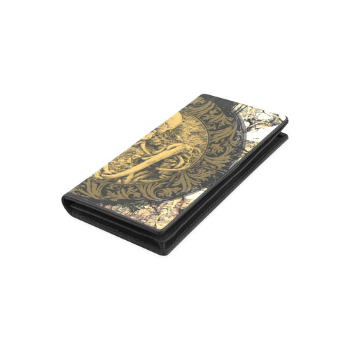 The skeleton in a round button with flowers Women's Leather Wallet (Model 1611)