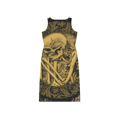 The skeleton in a round button with flowers Phaedra Sleeveless Open Fork Long Dress (Model D08)