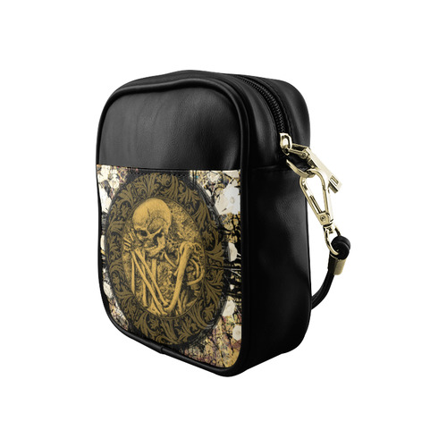 The skeleton in a round button with flowers Sling Bag (Model 1627)