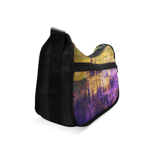 Yellow Purple Neuschwanstein Castle Crossbody Bags (Model 1616)