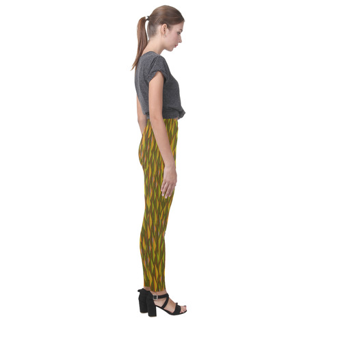 Autumn Gold and Green Triangle Peaks Cassandra Women's Leggings (Model L01)