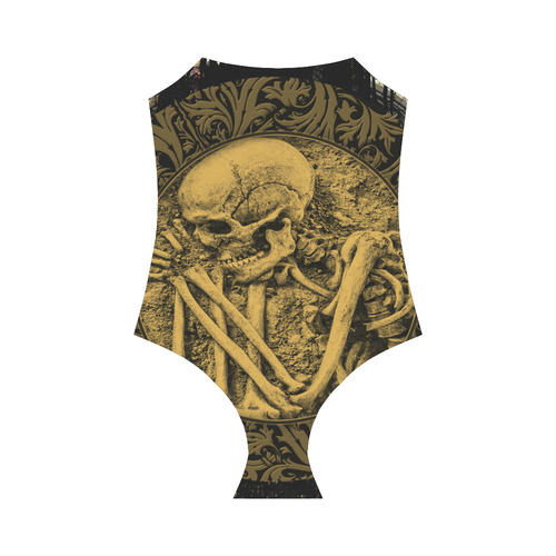 The skeleton in a round button with flowers Strap Swimsuit ( Model S05)