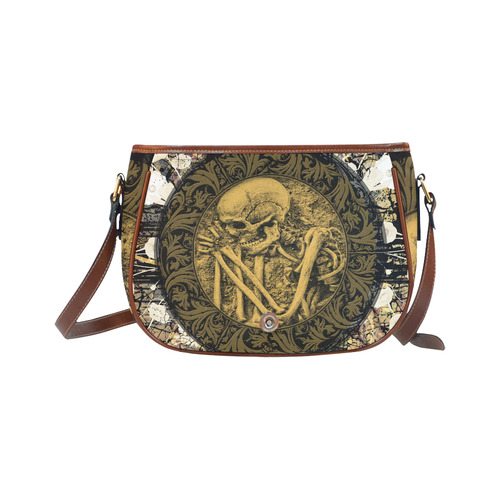 The skeleton in a round button with flowers Saddle Bag/Small (Model 1649) Full Customization