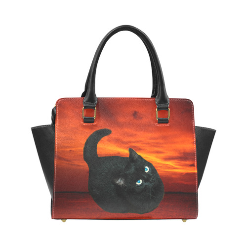 Cat and Red Sky Rivet Shoulder Handbag (Model 1645)