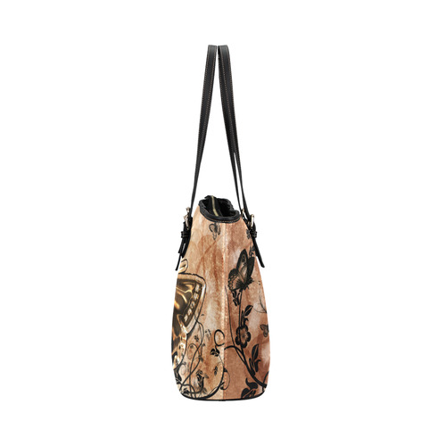 Wonderful butterflies and floral elements Leather Tote Bag/Small (Model 1651)