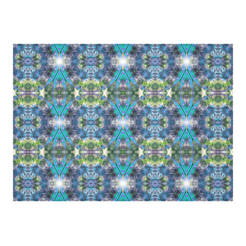 Fractal Kaleidoscope Mosaic -  Cyan Green Cotton Linen Tablecloth 60"x 84"