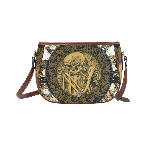The skeleton in a round button with flowers Saddle Bag/Large (Model 1649)