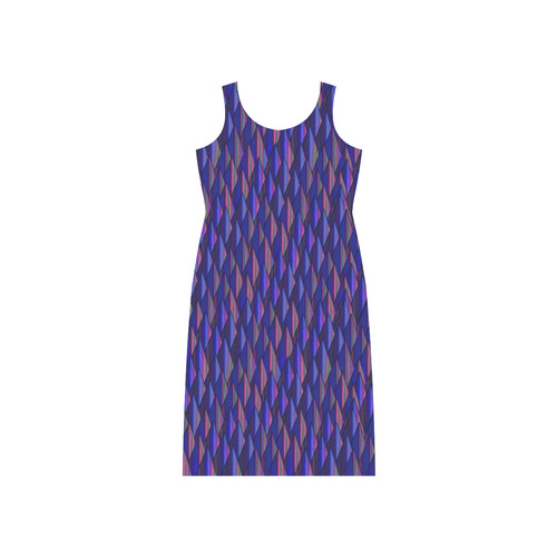 Purple and Blue Triangle Peaks Phaedra Sleeveless Open Fork Long Dress (Model D08)