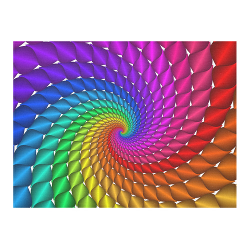 Psychedelic Rainbow Fractal Spiral Cotton Linen Tablecloth 52"x 70"