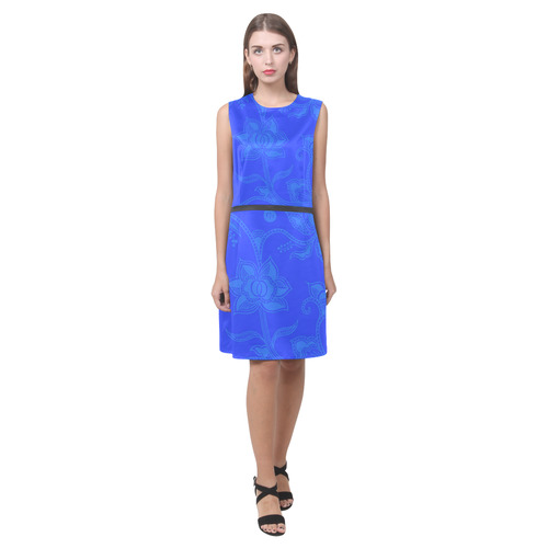 Vintage Floral Blue Eos Women's Sleeveless Dress (Model D01)