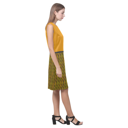 Autumn Gold and Green Triangle Peaks Eos Women's Sleeveless Dress (Model D01)