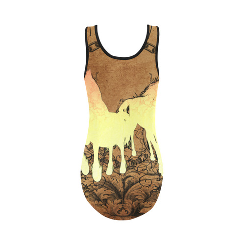 Beautiful horse silhouette in yellow colors Vest One Piece Swimsuit (Model S04)