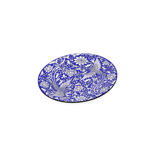 Flying Phoenixes on blue exquisite Chinese pattern Round Coaster