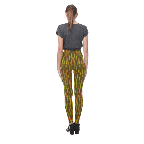 Autumn Gold and Green Triangle Peaks Cassandra Women's Leggings (Model L01)