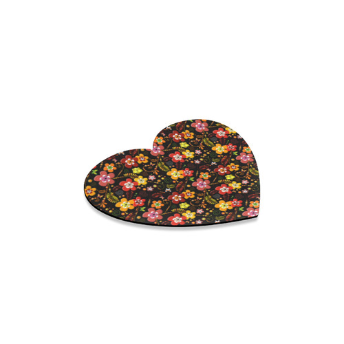 Little flowers cute floral pattern in yellow and red Heart Coaster