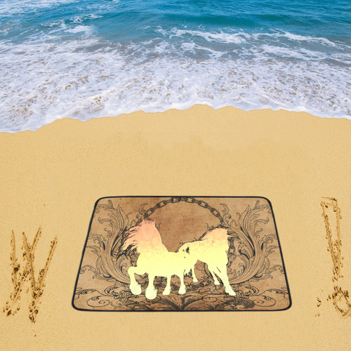 Beautiful horse silhouette in yellow colors Beach Mat 78"x 60"