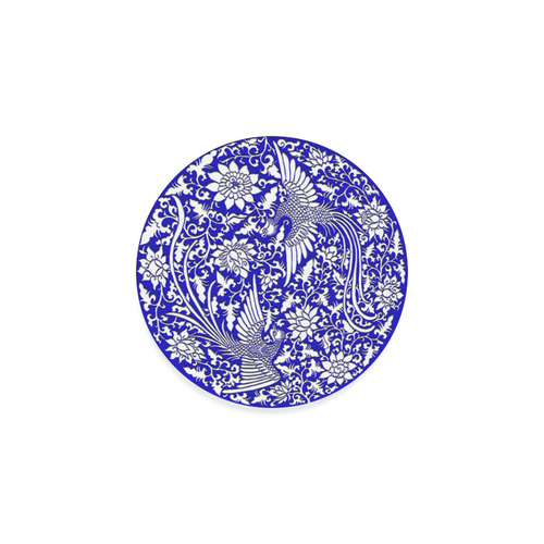 Flying Phoenixes on blue exquisite Chinese pattern Round Coaster