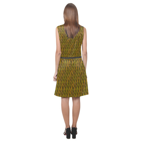 Autumn Gold and Green Triangle Peaks Eos Women's Sleeveless Dress (Model D01)