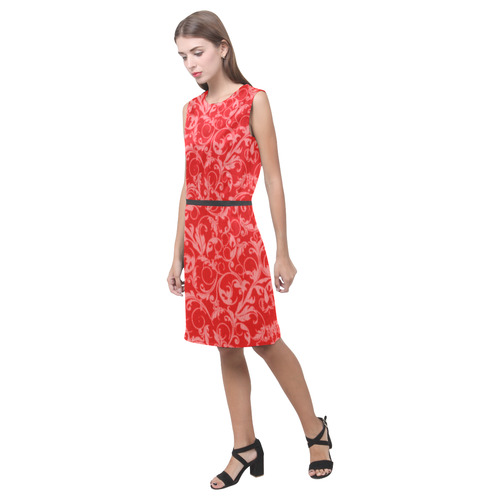 Vintage Swirls Coral Red Eos Women's Sleeveless Dress (Model D01)