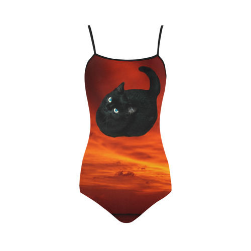 Cat and Red Sky Strap Swimsuit ( Model S05)
