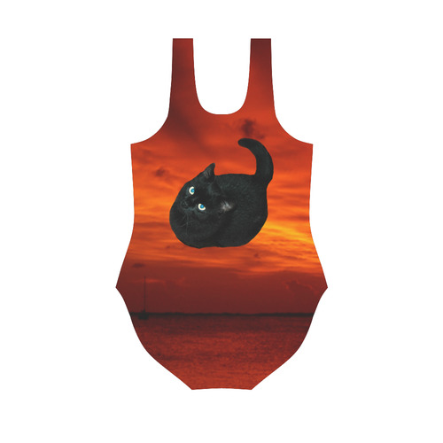 Cat and Red Sky Vest One Piece Swimsuit (Model S04)