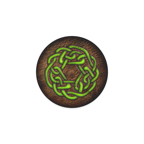 Bright neon green Celtic Knot on genuine leather digital pattern Round Coaster