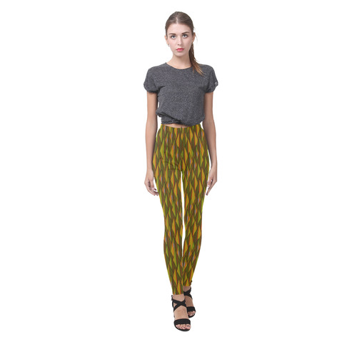 Autumn Gold and Green Triangle Peaks Cassandra Women's Leggings (Model L01)