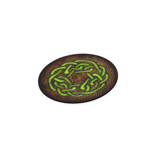 Bright neon green Celtic Knot on genuine leather digital pattern Round Coaster