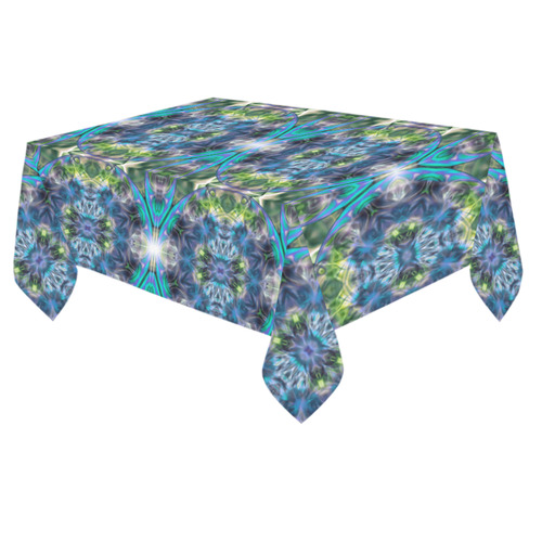 Fractal Kaleidoscope Mosaic -  Cyan Green Cotton Linen Tablecloth 60"x 84"