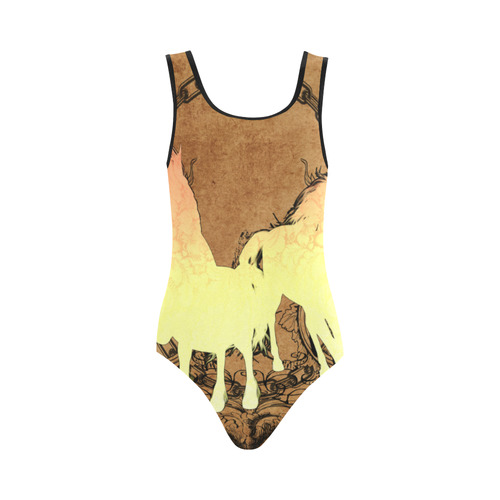 Beautiful horse silhouette in yellow colors Vest One Piece Swimsuit (Model S04)